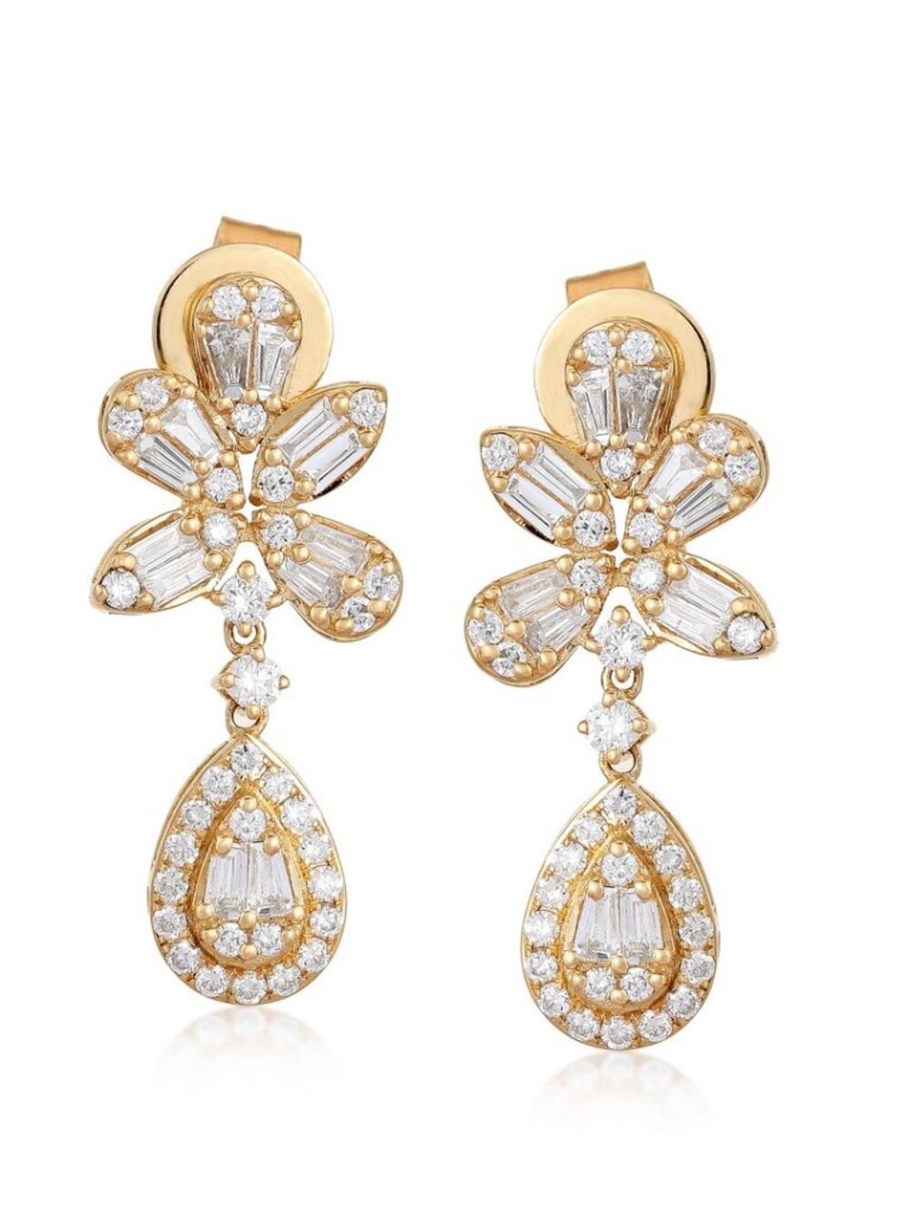 Diamond Fall Glittering 14K (or 18k upon request) Yellow Gold Drops Earrings